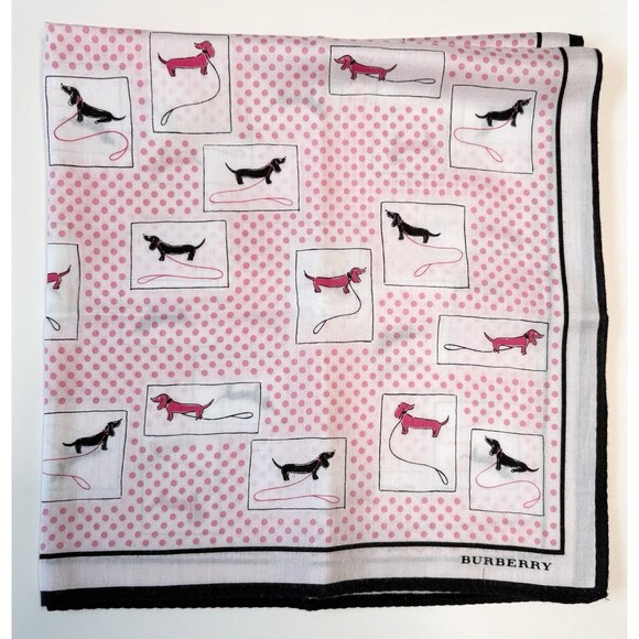 Burberry Scarf w/ Dauschund Puppies & Pink Polka Dot Pattern White Border Y2K - Picture 1 of 8